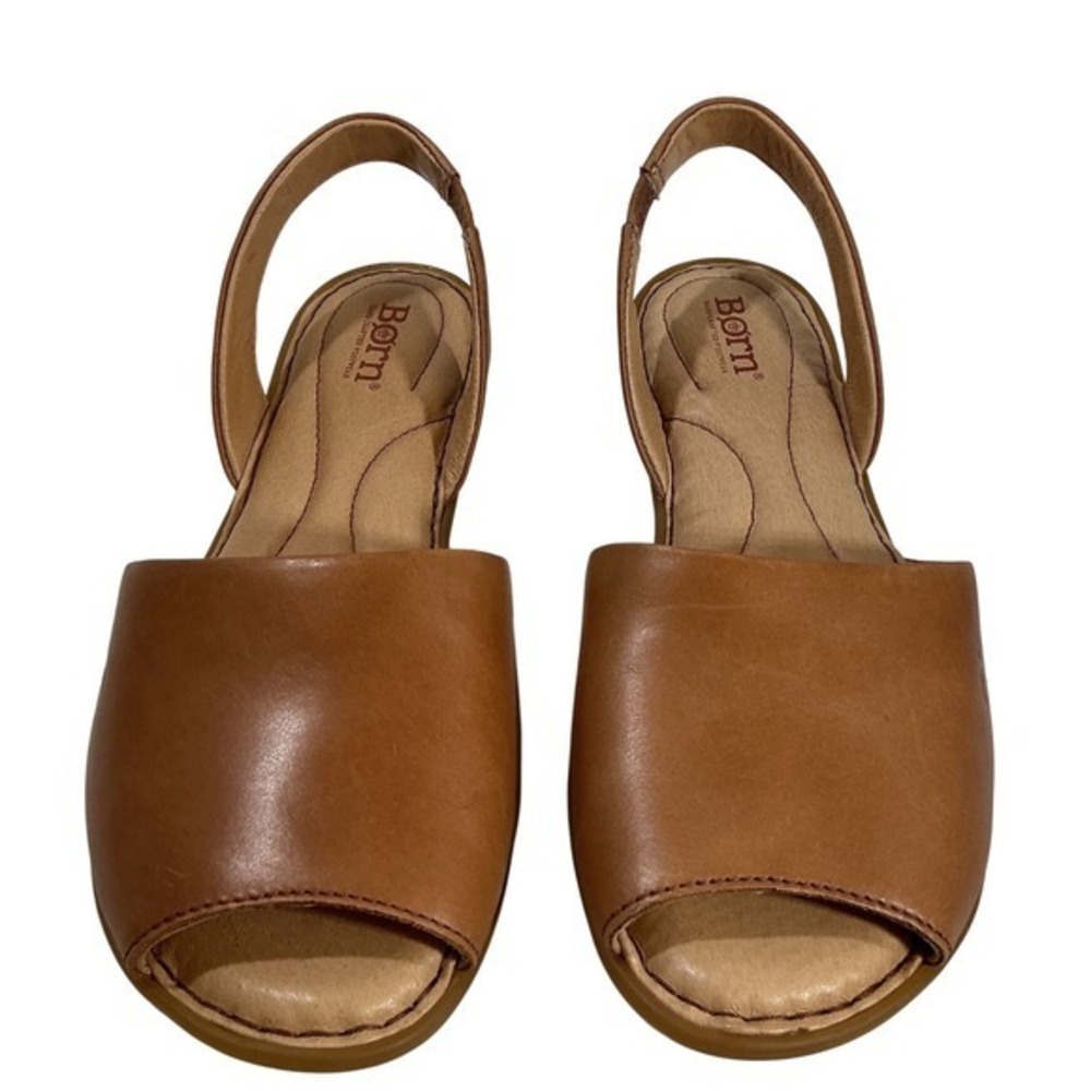 Born Trang Tan Cognac Leather Slingback Sandals Open Toe Flats F18816 womens 9M